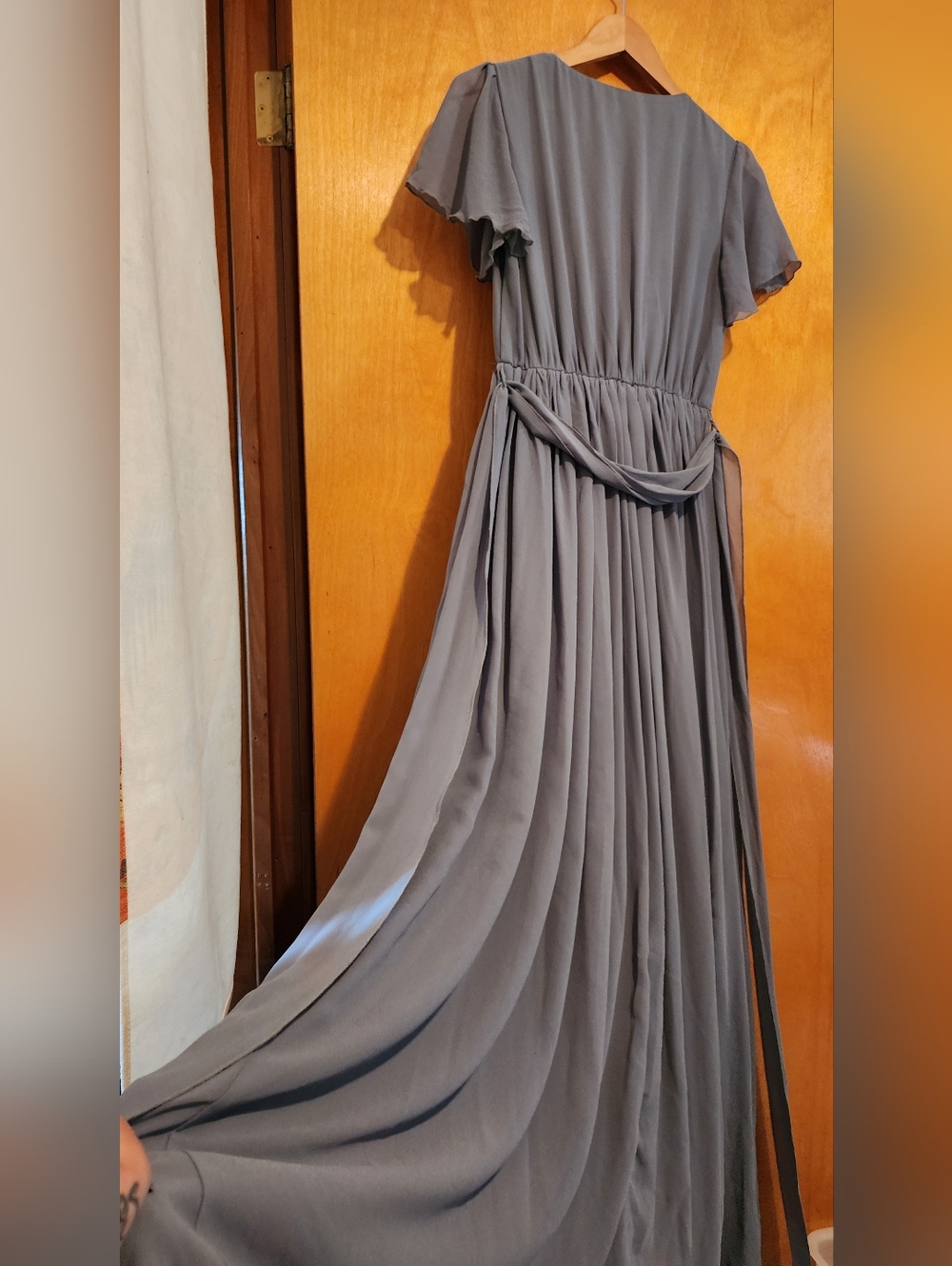 Baltic Born Maxi Dress Gray Ruffle Side Slit